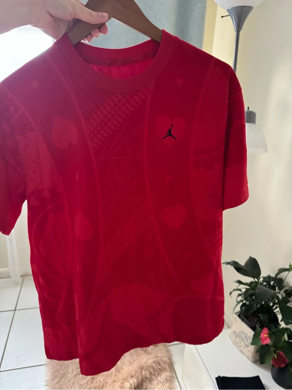 Jordan Red Short Sleeve Graphic Tee with Black Jumpman